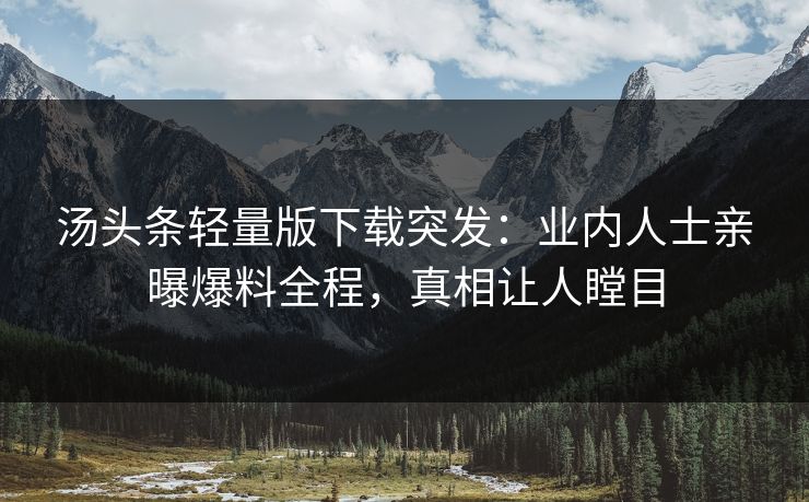 汤头条轻量版下载突发：业内人士亲曝爆料全程，真相让人瞠目