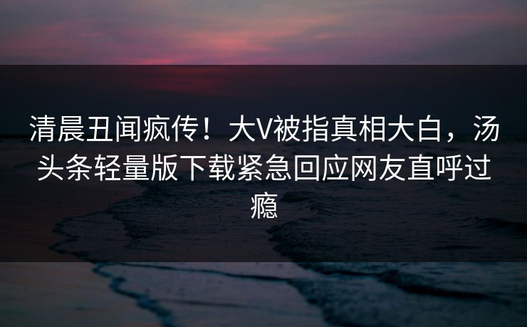 清晨丑闻疯传！大V被指真相大白，汤头条轻量版下载紧急回应网友直呼过瘾