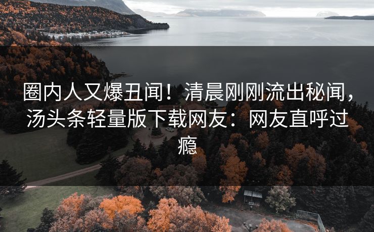 圈内人又爆丑闻！清晨刚刚流出秘闻，汤头条轻量版下载网友：网友直呼过瘾
