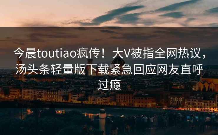 今晨toutiao疯传！大V被指全网热议，汤头条轻量版下载紧急回应网友直呼过瘾