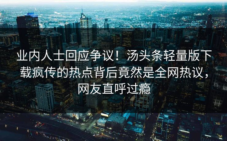 业内人士回应争议！汤头条轻量版下载疯传的热点背后竟然是全网热议，网友直呼过瘾