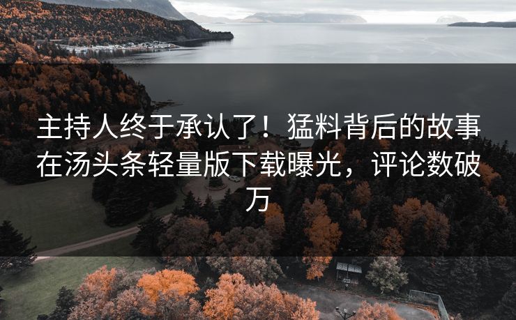 主持人终于承认了！猛料背后的故事在汤头条轻量版下载曝光，评论数破万